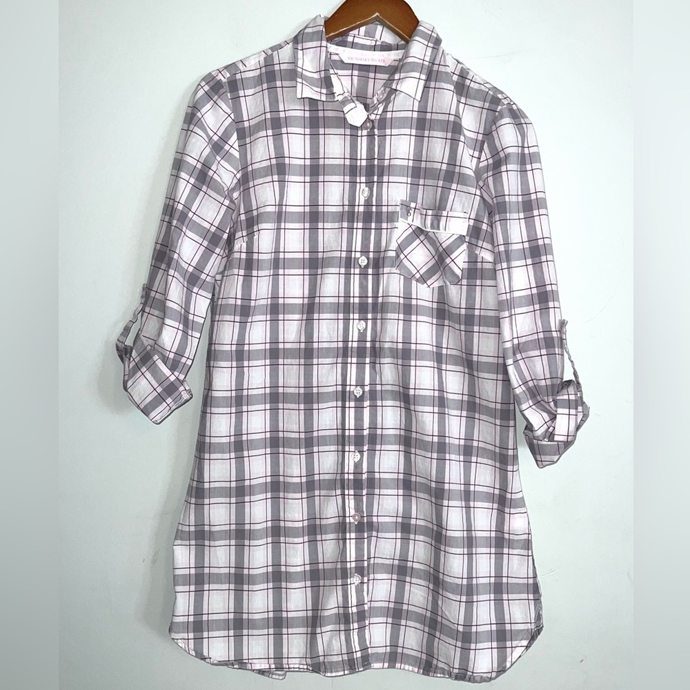 Victoria’s Secret Button Down Long Sleeves Plaid Sleep Shirt Pajamas Sz M